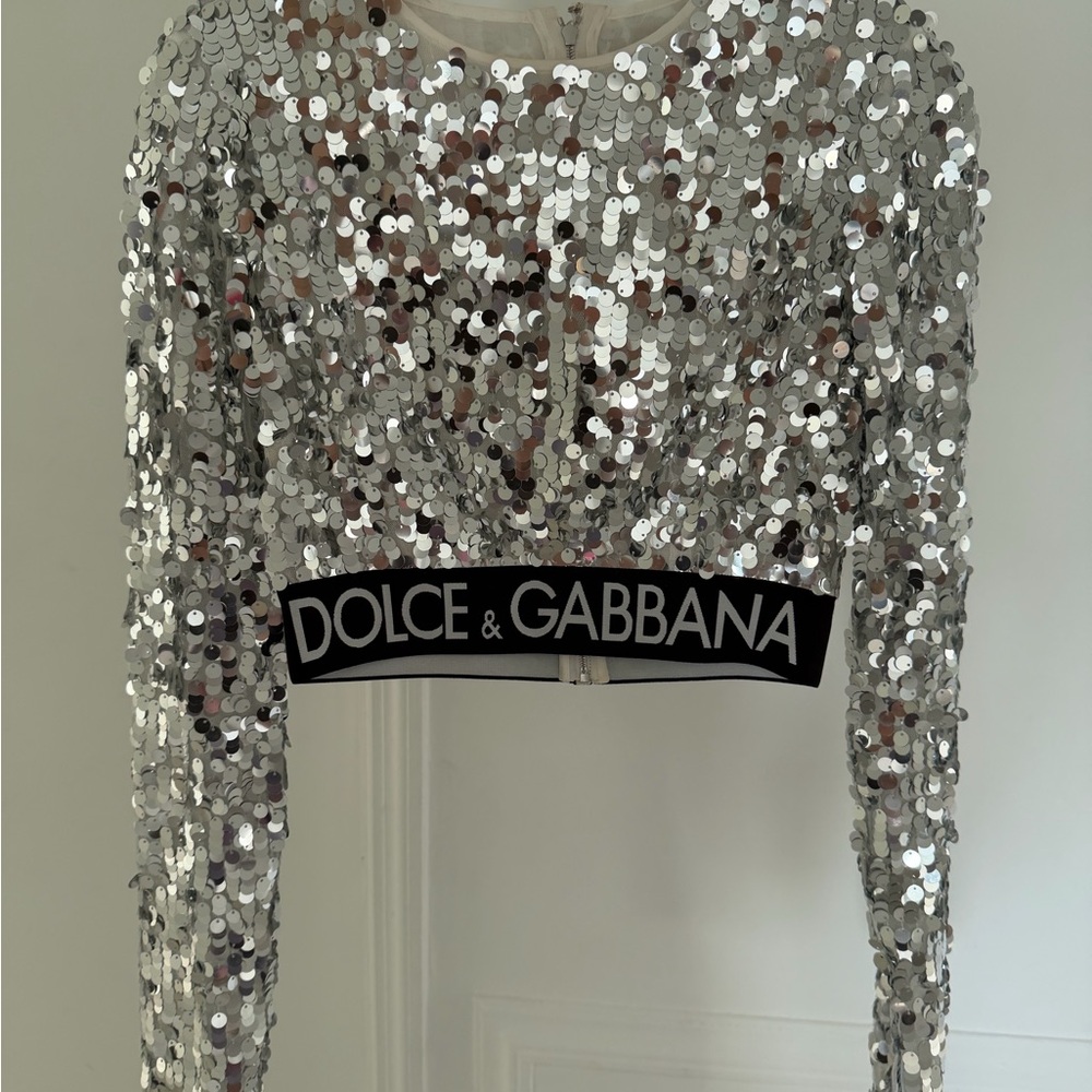 Dolce & Gabbana Shimmering Silver Sequin Crop Top